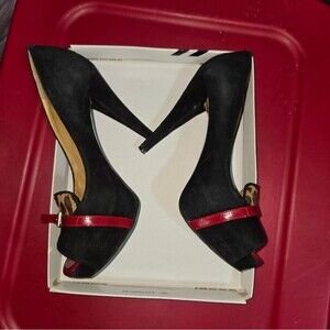 Nine West Heels Size  Black & Red Faux Leather Stiletto Peep Toe